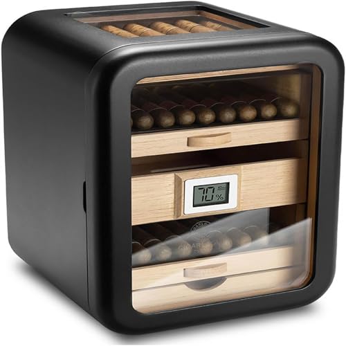 Zigarren-Humidor mit Hygrometer und Luftbefeuchter - Glasoberschrank, Aufbewahrungsbox aus Walnussholz, 4 Schubladen, fasst ca. 110 Zigarren von Generisch