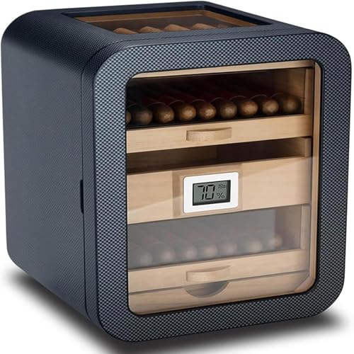 Zigarren-Humidor mit Hygrometer und Luftbefeuchter - Glasoberschrank, Aufbewahrungsbox aus Walnussholz, 4 Schubladen, fasst ca. 110 Zigarren von Generisch