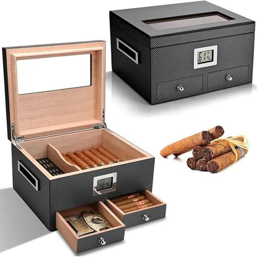 Zigarrenbox aus Zedernholz mit Glasplatte, digitales Hygrometer und Luftbefeuchter, bewahrt Frische und Geschmack für bis zu 45 Zigarren Zigarrenbox aus Zedernholz mit Glasplatte, digitales Hygrometer und Luftbefeuchter, bewahrt Frische und Geschmack für bis zu 45 Zigarren von Generisch
