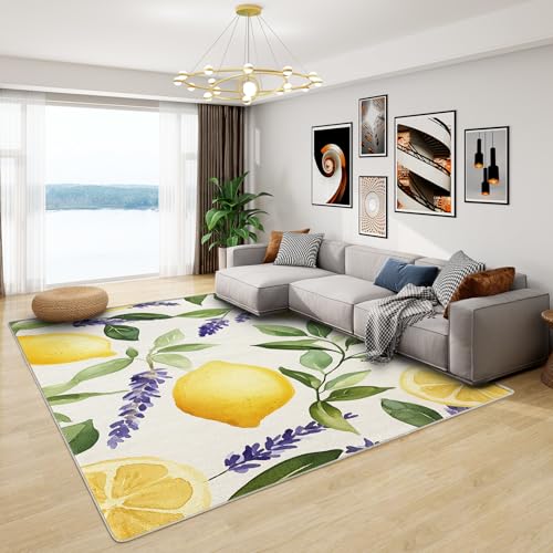 Zitronen Teppich - Teppich Wohnzimmer Schlafzimmer Gelbe Früchte, Großer Teppich Sommer, Weich Kurzflor & Waschbar & rutschfest Wohnzimmerteppich, Kinderteppich, Bettvorleger 160x200 cm von Generisch