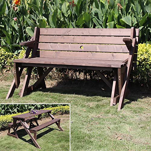 Zusammenklappbarer 2-in-1-Picknicktisch und -Bank für den Außenbereich, Set mit Schirmloch für Hinterhof, Veranda, Terrasse, Deck Zusammenklappbarer 2-in-1-Picknicktisch und -Bank für den Außenbereich, Set mit Schirmloch für Hinterhof, Veranda, Terrasse, Deck von Generisch