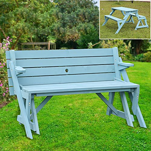 Zusammenklappbarer 2-in-1-Picknicktisch und -Bank für den Außenbereich, Set mit Schirmloch für Hinterhof, Veranda, Terrasse, Deck von Generisch