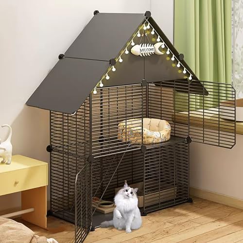 Zusammenklappbarer Katzenkäfig mit Leitern, DIY Haustiergehege Indoor Laufstall, Abnehmbarer Metalldraht-Übungsstall für Kleintiere, ideal für mehrere Katzen Zusammenklappbarer Katzenkäfig mit Leitern, DIY Haustiergehege Indoor Laufstall, Abnehmbarer Metalldraht-Übungsstall für Kleintiere, ideal für mehrere Katzen von Generisch