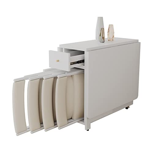 Zusammenklappbarer Küchentisch, Esstisch, zusammenklappbarer Rolltisch, vielseitig und Stuhlkombination mit Schublade und 4 Rollen/1442 (Farbe: einfarbig, Größe: 1,5 m) von Generisch