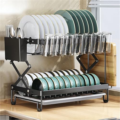 Zusammenklappbares Abtropfgestell mit 2 Ebenen, platzsparender Küchenhelfer mit Utensilienbecher und Topflappen, langlebiges schwarzes Design für einfaches Trocknen und Aufbewahren Zusammenklappbares Abtropfgestell mit 2 Ebenen, platzsparender Küchenhelfer mit Utensilienbecher und Topflappen, langlebiges schwarzes Design für einfaches Trocknen und Aufbewahren von Generisch