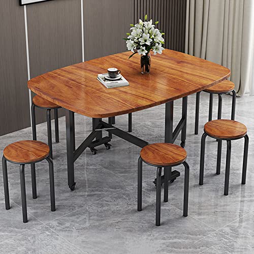 Zusammenklappbares Esszimmer-Set mit verstellbarem Klapptisch und 4 Stühlen auf 360°-Rollen, platzsparendes Design, Braun, 120 x 70 cm von Generisch