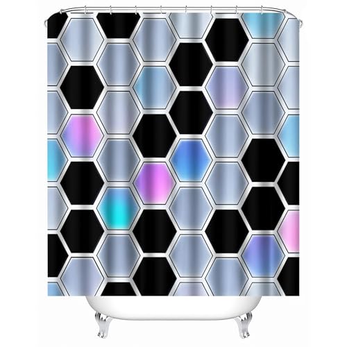 duschvorhang Haken 165 x 180 cm Rhombus Bunte Geometrie duschvorhang Anti schimmel Leichter waschbarer Wasserschutz für Gäste-WC, Ferienwohnung oder Tiny House MY471 von Generisch