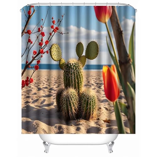 duschvorhang mit Gewicht 180 x 180 cm Kaktus duschvorhang mit Haken Dekorativer wasserabweisender Sichtschutz für WG-Bad oder Gästezimmer MY1448 von Generisch