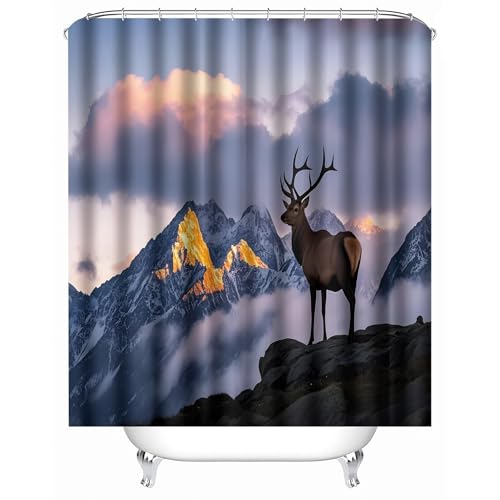 duschvorhang mit Haken 165 x 180 cm Elch duschvorhang dusche Weicher wasserfester Schutzvorhang für Fitnessstudio und Gemeinschaftsbad MY1261 von Generisch