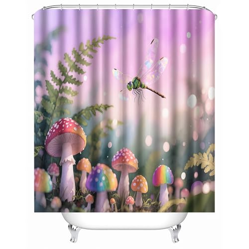 duschvorhang schwarz weiß 180 x 210 cm Cartoon Bunte Pilze duschvorhang bunt Hygienischer Mikrofaser Bad Trenner für Sauna, Campingplatz oder Bungalow MY1159 von Generisch