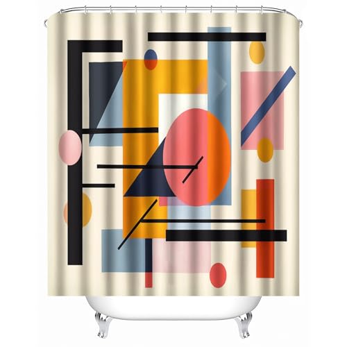 duschvorhang waschbar 180 x 200 cm Bunte Geometrie duschvorhang bunt Hygienischer wasserfester Bad Raumteiler für Campingplatz oder Gästebereich MY3999 von Generisch