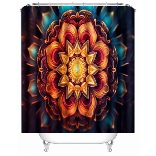 duschvorhang waschbar 180 x 200 cm Bunte Geometrische Blumen duschvorhang bunt Hygienischer wasserfester Bad Raumteiler für Campingplatz oder Gästebereich MY1053 von Generisch