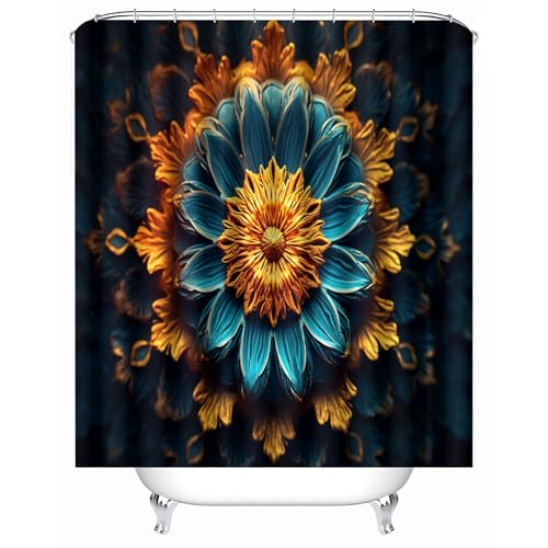 duschvorhang waschbar 180 x 200 cm Bunte Geometrische Blumen duschvorhang bunt Hygienischer wasserfester Bad Raumteiler für Campingplatz oder Gästebereich MY981 von Generisch
