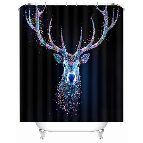 duschvorhang waschbar 180 x 200 cm Bunte Hirsche Auf Schwarzem Hintergrund duschvorhang bunt Hygienischer wasserfester Bad Raumteiler für Campingplatz oder Gästebereich MY819 duschvorhang waschbar 180 x 200 cm Bunte Hirsche Auf Schwarzem Hintergrund duschvorhang bunt Hygienischer wasserfester Bad Raumteiler für Campingplatz oder Gästebereich MY819 von Generisch