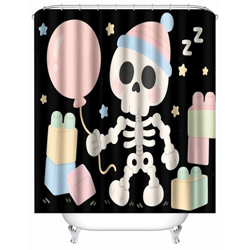 duschvorhang waschbar 180 x 200 cm Cartoon-Totenkopf duschvorhang bunt Hygienischer wasserfester Bad Raumteiler für Campingplatz oder Gästebereich MY2426 von Generisch