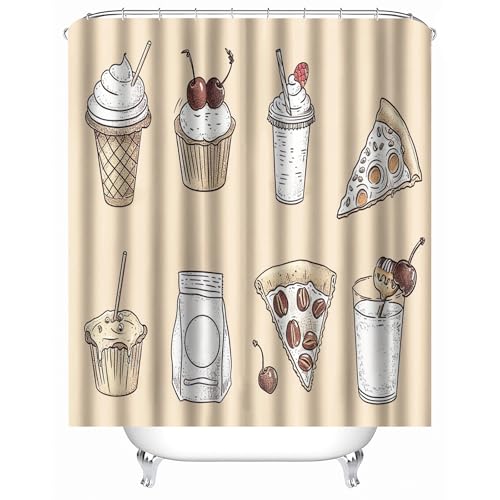duschvorhang waschbar 180 x 200 cm Eiscreme duschvorhang bunt Hygienischer wasserfester Bad Raumteiler für Campingplatz oder Gästebereich MY4992 von Generisch