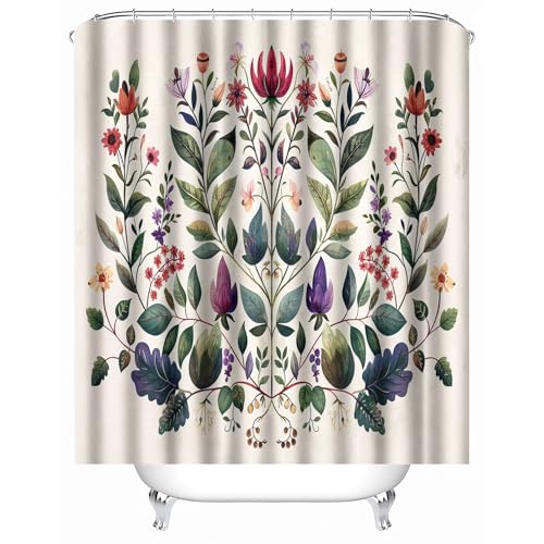 duschvorhang waschbar 180 x 200 cm Grüne Blumen duschvorhang bunt Hygienischer wasserfester Bad Raumteiler für Campingplatz oder Gästebereich MY5642 von Generisch