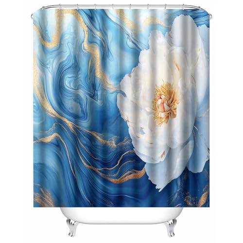 duschvorhang waschbar 180 x 200 cm Marmor Textur Blumen duschvorhang bunt Hygienischer wasserfester Bad Raumteiler für Campingplatz oder Gästebereich MY4734 von Generisch