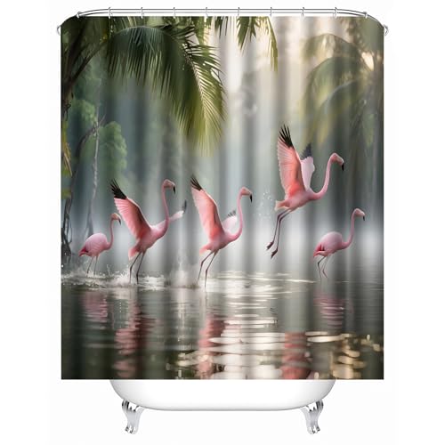 duschvorhang waschbar 180 x 200 cm Rosa Flamingo duschvorhang bunt Hygienischer wasserfester Bad Raumteiler für Campingplatz oder Gästebereich MY1626 von Generisch
