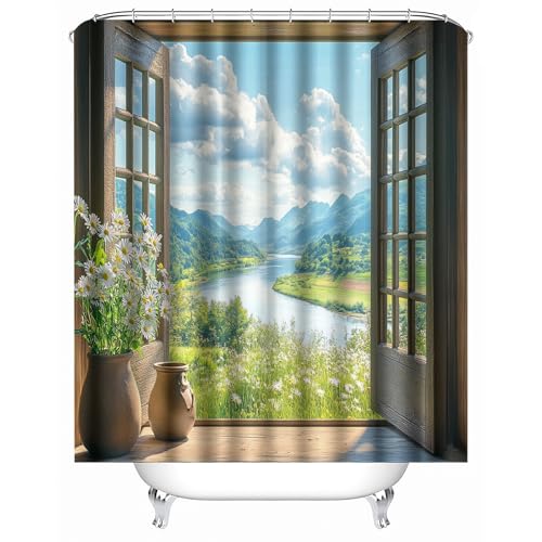 duschvorhang waschbar 180 x 200 cm Schöne Aussicht duschvorhang bunt Hygienischer wasserfester Bad Raumteiler für Campingplatz oder Gästebereich MY3152 von Generisch