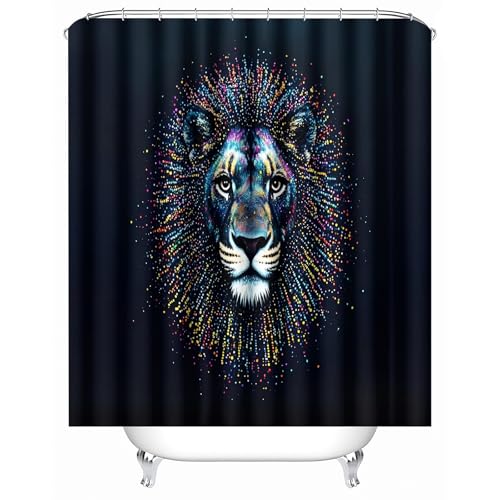 duschvorhang waschbar 180 x 200 cm Schwarzer Hintergrund Mit Bunten Punkten Löwe duschvorhang bunt Hygienischer wasserfester Bad Raumteiler für Campingplatz oder Gästebereich MY747 von Generisch