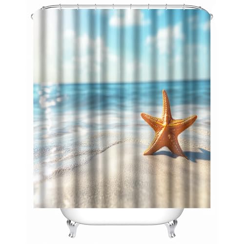 duschvorhang waschbar 180 x 200 cm Strand Küste Seestern duschvorhang bunt Hygienischer wasserfester Bad Raumteiler für Campingplatz oder Gästebereich MY3273 von Generisch