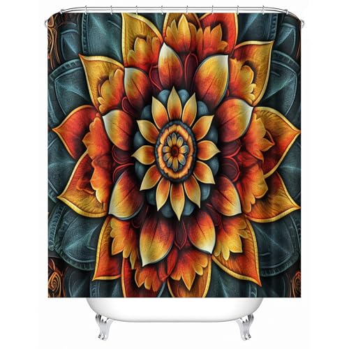 duschvorhang wasserdicht 180 x 200 cm Bunte Geometrische Blumen duschvorhang mit Gewicht Praktische Mikrofaser Abtrennung für Wohnmobil, Ferienhaus oder Tiny Home MY1061 von Generisch