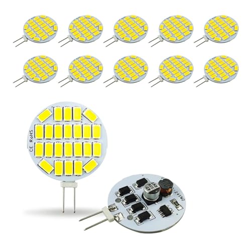 eufeifeiegds 10 stücke Hohe Helligkeit 12V24V Runde Scheinwerfer 5730 15leds/24leds Kein Flimmern Dunstabzugshaube Boot Licht LED G4 Birne ersetzen(Cold White,10pcs 24leds G4 led) von Generisch
