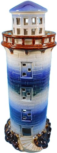 großer Leuchtturm Teelichthalter 30 x 12 cm Ø Hightower blau weiß Maritim Figur Deko GPT 86358 von Generisch