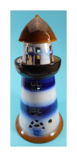 großer Teelichthalter Leuchtturm 32 x 16 cm Ø Teelicht Kerze Halter Maritim blau weiß Figur Deko GPT 86361 von Generisch