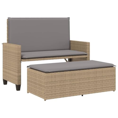 kangqiling Gartenbank mit Kissen und Fußstütze beige aus Polyrattan, beige, 368410 von Generisch