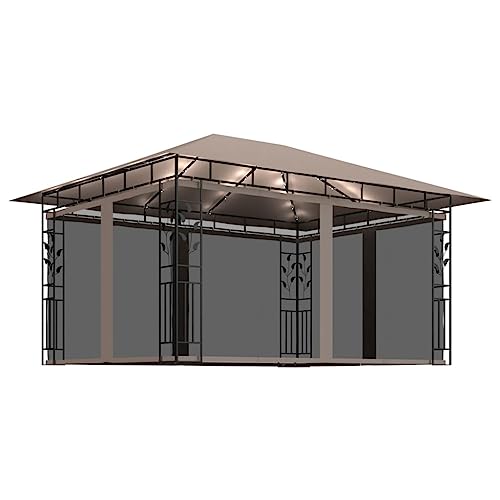 kangqiling Pavillon mit Moskitonetz LED-Leuchten 4 x 3 x 2,73 m Taupe, Taupe, 3070319 von Generisch