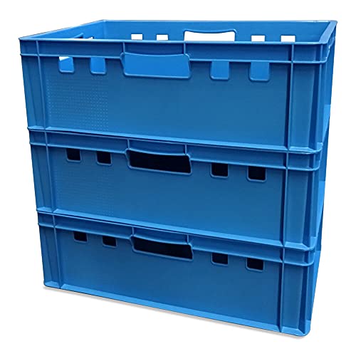 kanister-vertrieb® 3er Set E2-Kiste Eurobox Metzgerkiste Vorratskiste Aufbewahrungsbox Lagerbox 60x40x20 cm stabil für Lebensmittel geeignet (blau) von kanister-vertrieb
