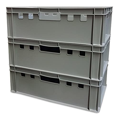 kanister-vertrieb® 3er Set E2-Kiste Eurobox Metzgerkiste Vorratskiste Aufbewahrungsbox Lagerbox 60x40x20 cm stabil für Lebensmittel geeignet (grau) von Generisch