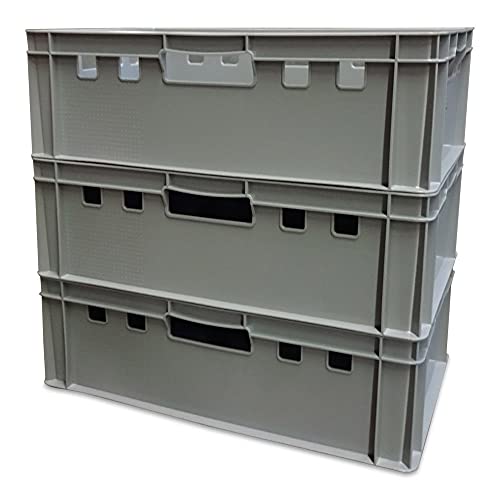 kanister-vertrieb® 3er Set E2-Kiste Eurobox Metzgerkiste Vorratskiste Aufbewahrungsbox Lagerbox 60x40x20 cm stabil für Lebensmittel geeignet (grau) von kanister-vertrieb