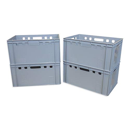 kanister-vertrieb® 4er Set E3-Kiste Eurobox Metzgerkiste Lagerbox 60x40x30 cm stabil für Lebensmittel geeignet (grau) von kanister-vertrieb