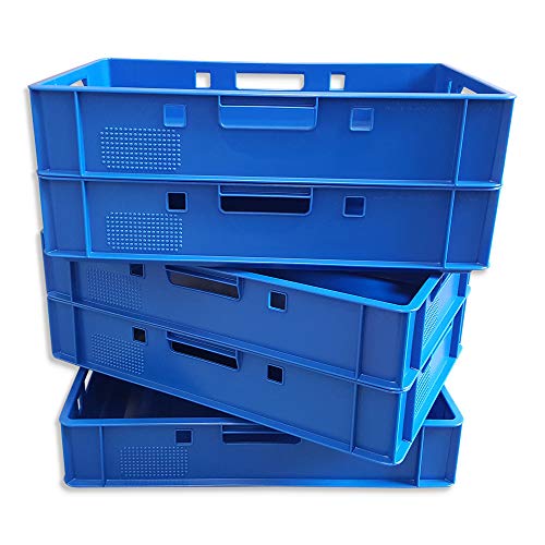 kanister-vertrieb® 5er Set E1-Kiste Eurobox Metzgerkiste Lagerbox 60x40x12,5 cm stabil für Lebensmittel geeignet (blau) von kanister-vertrieb
