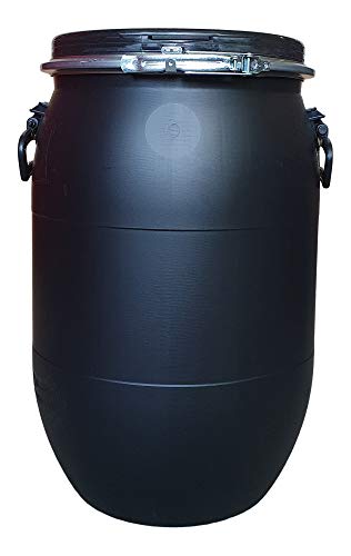 kanister-vertrieb® 60 L Weithalsfass, Deckelfass mit Spannring, dicht verschließbar blau, grün, schwarz (schwarz) von kanister-vertrieb