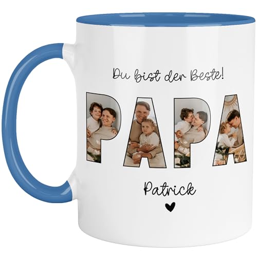 kleinebuchstaben® Foto Tasse Papa mit Fotos personalisiert zum Vatertag - Fototasse mit eigenen Bildern selbst gestalten - Bester Papa, Vater, Geschenk als Vatertagsgeschenk (PAPA Foto & Name - Blau) von Generisch