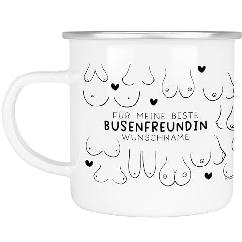 kleinebuchstaben® Personalisierte Busenfreundin Emaille Tasse Becher mit eigenen Namen oder Wunschnamen | Für die beste Freundin - BFF - liebste Freundin - mit Namen - 300ml - Silber von Generisch