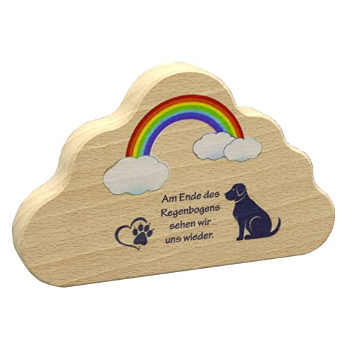 kruzifix24 Hunde Gedenktafel Wolke Holz Natur Motiv Regenbogen Herz Spruch Am Ende des Regenbogens .. bunt bedruckt13 x 8 x 1,5 cm Tiertrauer Haustier von Generisch