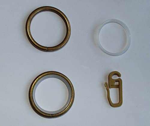 myraumdesign 100 runde Gardinenringe Metall in Messing antik mit Gleiteinlage und Gardinen Haken für Vorhangstangen mit 16 oder 20 mm Durchmesser von Generisch