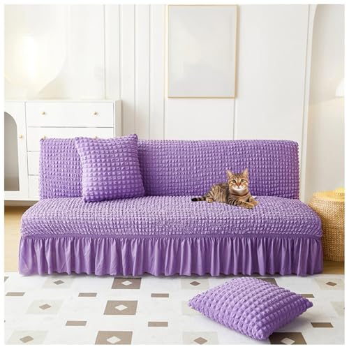 rple Armloser Futon-Bezug mit Rock, waschbar, dehnbar, Blasengarn, elastischer Couchschutz für faltbares Schlafsofa, passend für mittelgroße (155180 cm), strapazierfähiger Möbelschutz von Generisch