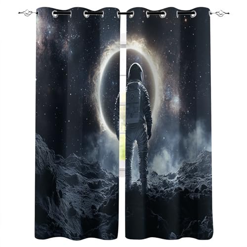 schallschutz Vorhang 160X200cm(HxB) Sci-Fi-Planeten-Astronaut Vorhang Blickdicht Blickdichter Polyester-Fensterschal mit Ösen für Wohnzimmer – warm und gemütlich H22-2902501 von Generisch