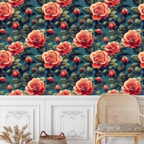 selbstklebende tapete 44wX100Lcm Vintage Rote Rose Mit Grünen Blättern selbstklebende tapete blumen Selbstklebendes Wanddekor für Wohnzimmer oder Schlafzimmer – langlebig,modern und rückstandsfrei selbstklebende tapete 44wX100Lcm Vintage Rote Rose Mit Grünen Blättern selbstklebende tapete blumen Selbstklebendes Wanddekor für Wohnzimmer oder Schlafzimmer – langlebig,modern und rückstandsfrei von Generisch