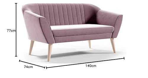 skandinavisches Sofa 2 Sitzer Grau Beige Rosa Samt Velour ohne Schlaffunktion Skandinavisch Holzbeine Wellenfedern (Blau) von Generisch