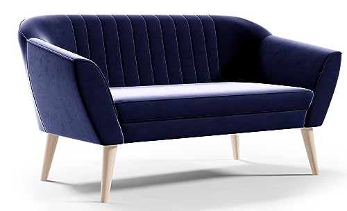 skandinavisches Sofa 2 Sitzer Grau Beige Rosa Samt Velour ohne Schlaffunktion Skandinavisch Holzbeine Wellenfedern (Grau) von Generisch
