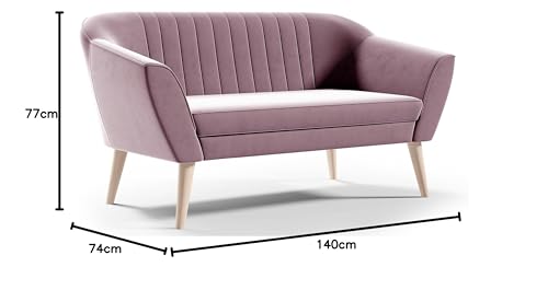 skandinavisches Sofa 2 Sitzer Grau Beige Rosa Samt Velour ohne Schlaffunktion Skandinavisch Holzbeine Wellenfedern (Grün) von Generisch