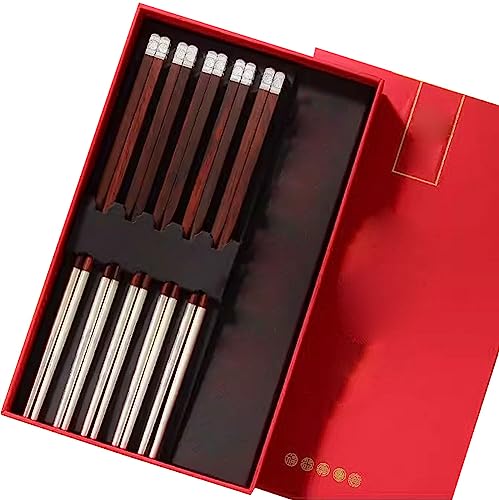 stäbchen zum essen sushi stäbchen 25 cm Sterling Silber Haushalts-Essstäbchen Rutschfestes wiederverwendbares Essstäbchen-Set(Color:F,Size:5 pairs) von Generisch