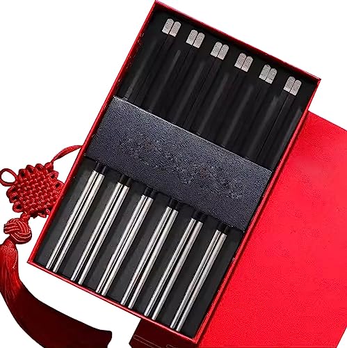 stäbchen zum essen sushi stäbchen 25 cm Sterling Silber Haushalts-Essstäbchen Rutschfestes wiederverwendbares Essstäbchen-Set(Color:H,Size:6 pairs) von Generisch